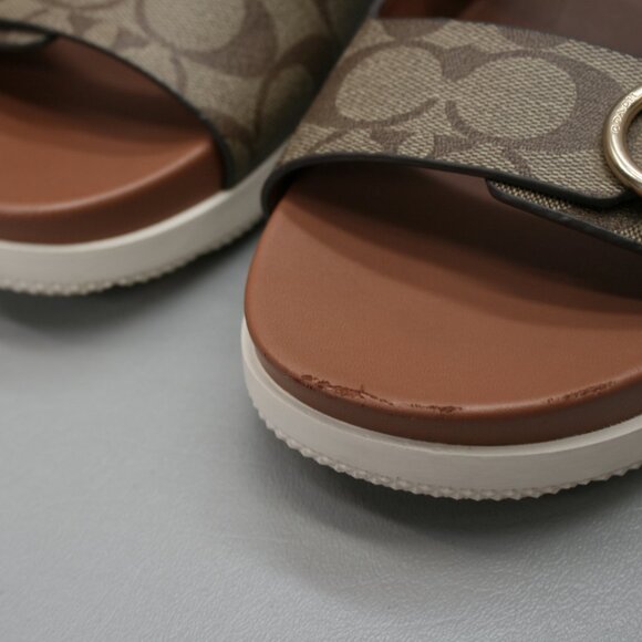 Coach Ladies 8 Gable Khaki/Saddle Signature Platform Slides Mules Sandals Shoes - Picture 6 of 12